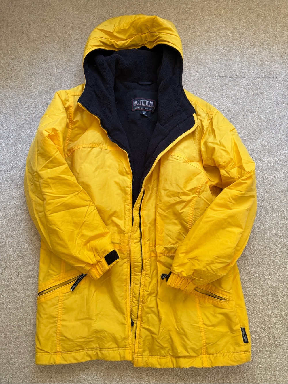 Pacific Trail Men's Bright Yellow Hooded Raincoat with Black Lined Interior